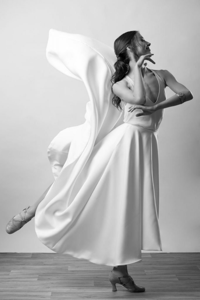 A fluttering wedding dress